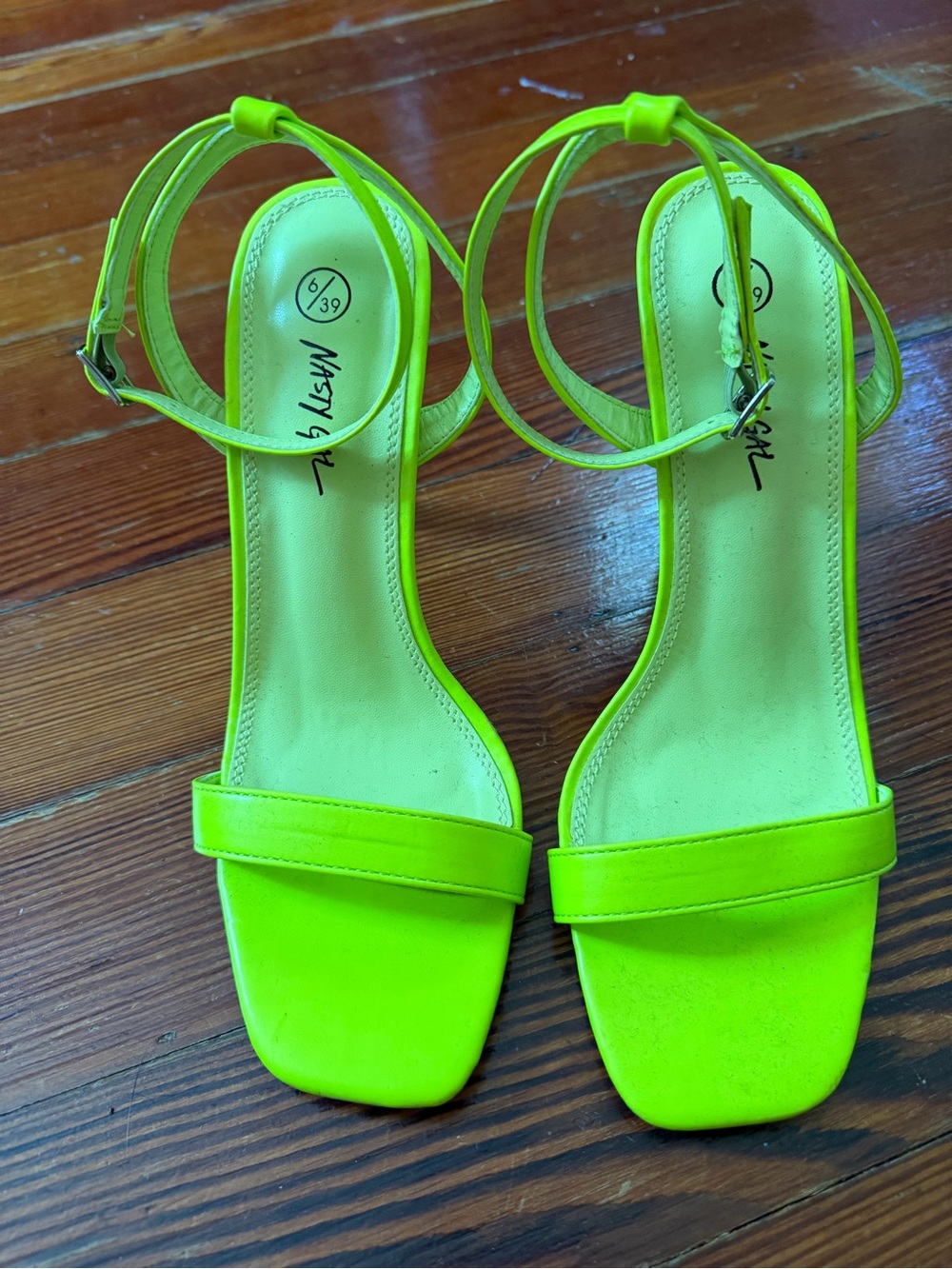 Nasty Gal Neon Green Ankle-Strap Sandals Funky Detailed High Heels